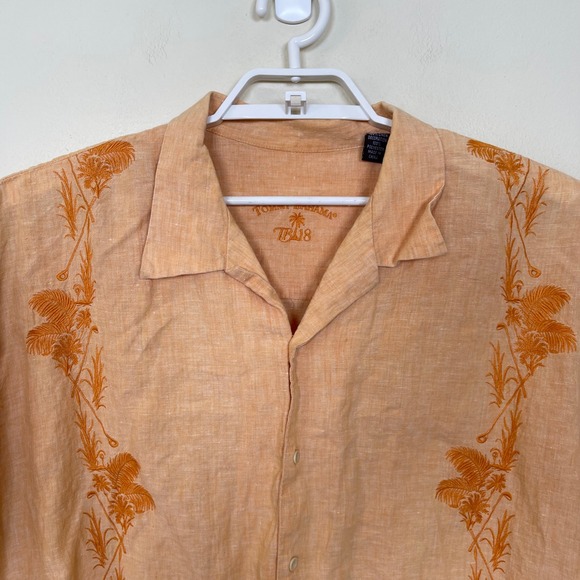 Tommy Bahama Mens XXL Orange 100% Linen Embroidered Golf Palm Camp Shirt Aloha - Picture 3 of 9